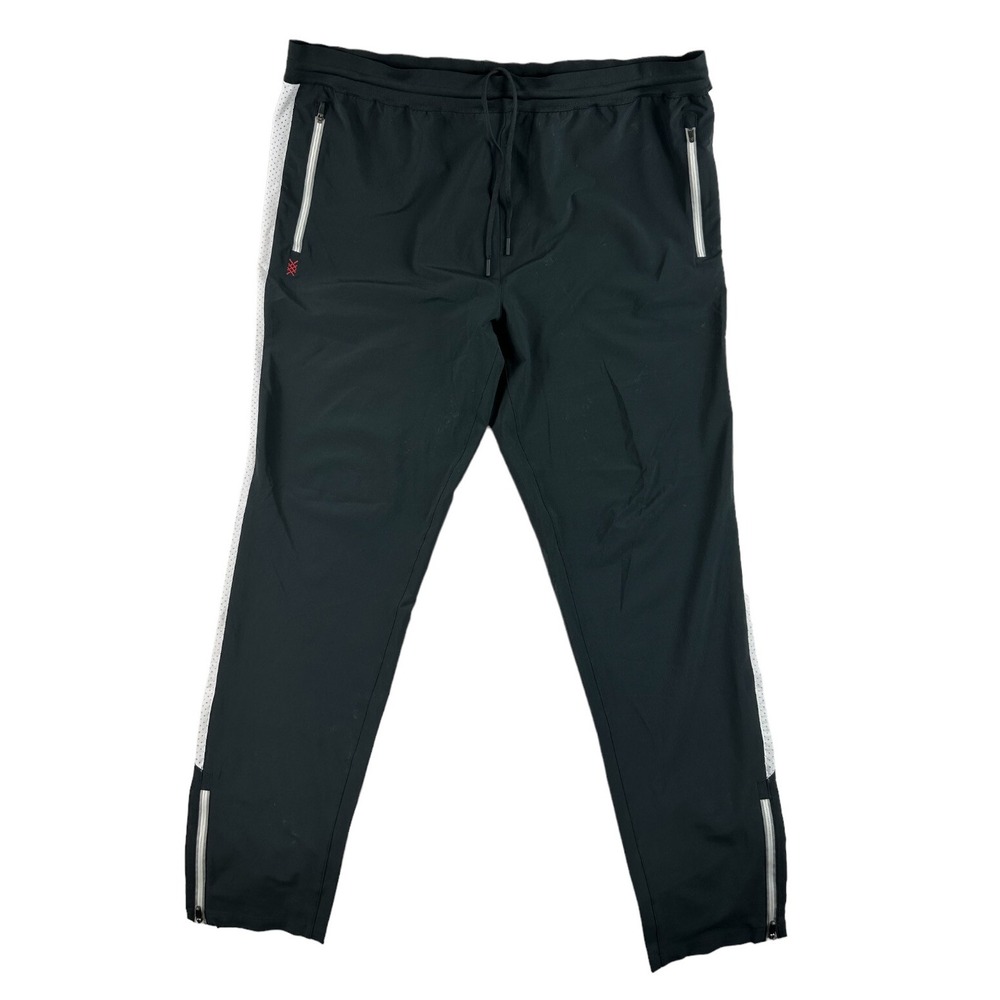 Rhone Mens XL Lightweight Track Pants Black White Striped Zipper Cuff RN141364